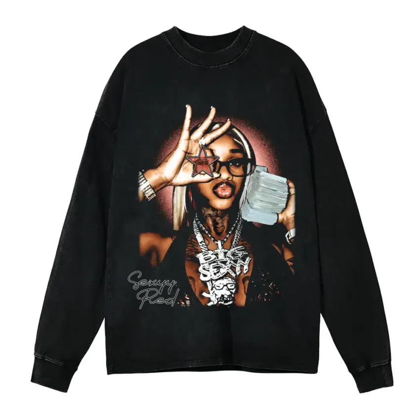 Queen Of Da Souf Aicd Wash Oversized Long Sleeve Shirt