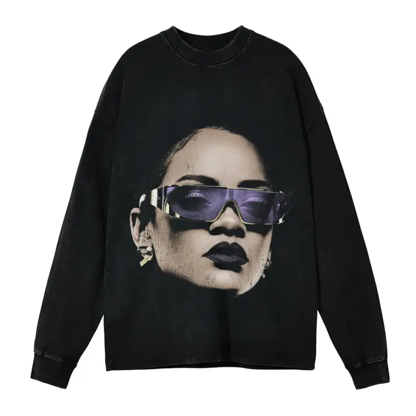 Rihanna Anti Era Shades Aicd Wash Oversized Long Sleeve Shirt