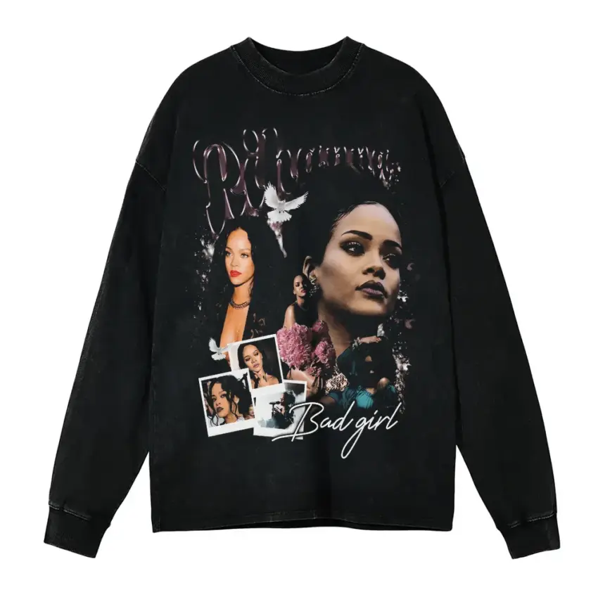 Rihanna Bad Gal Riri Aicd Wash Oversized Long Sleeve Shirt