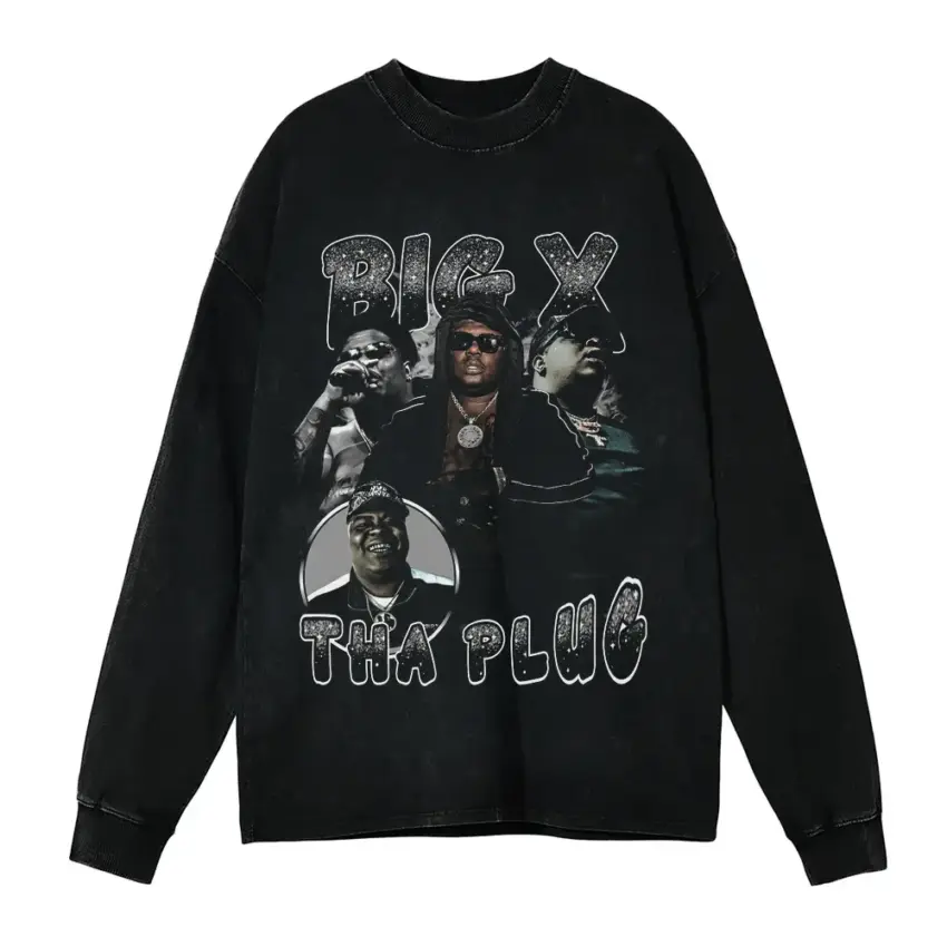 Rick Ross The Plug Aicd Wash Oversized Long Sleeve Shirt