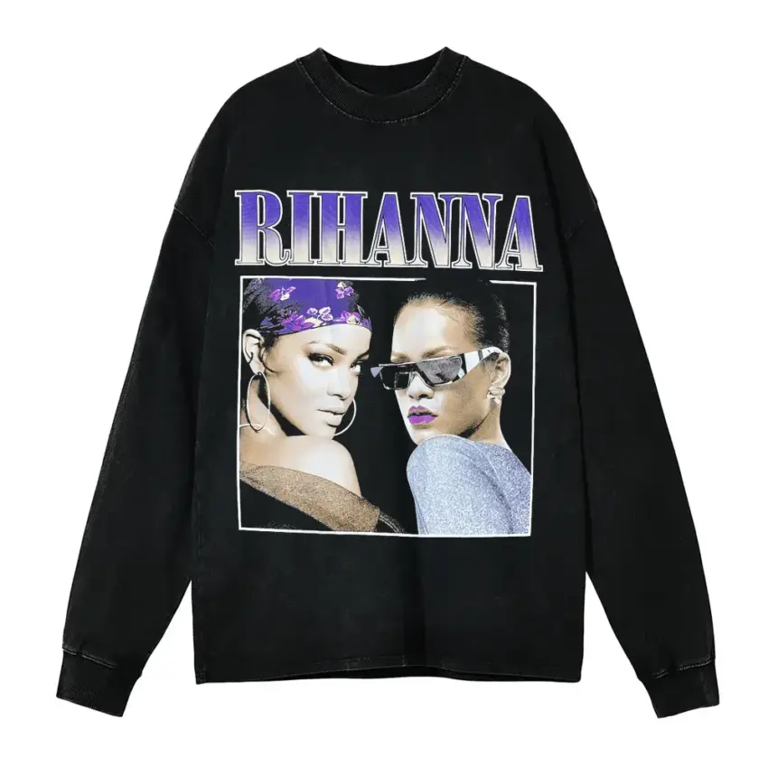 Rihanna Double Vision Aicd Wash Oversized Long Sleeve Shirt