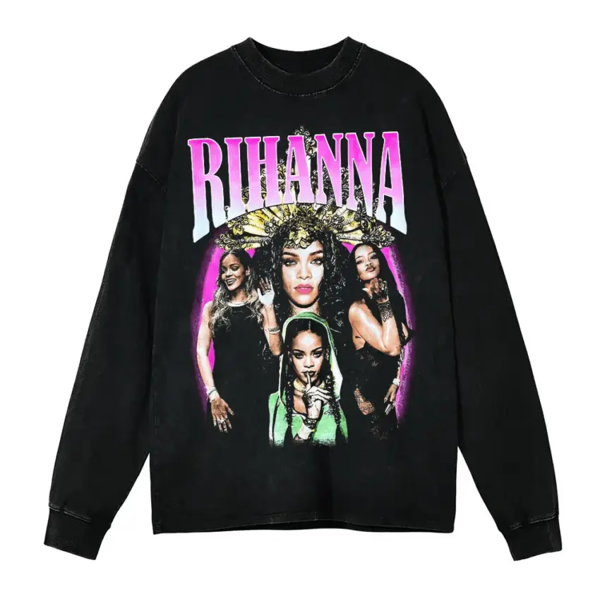 Rihanna Loud Era Tribute Aicd Wash Oversized Long Sleeve Shirt