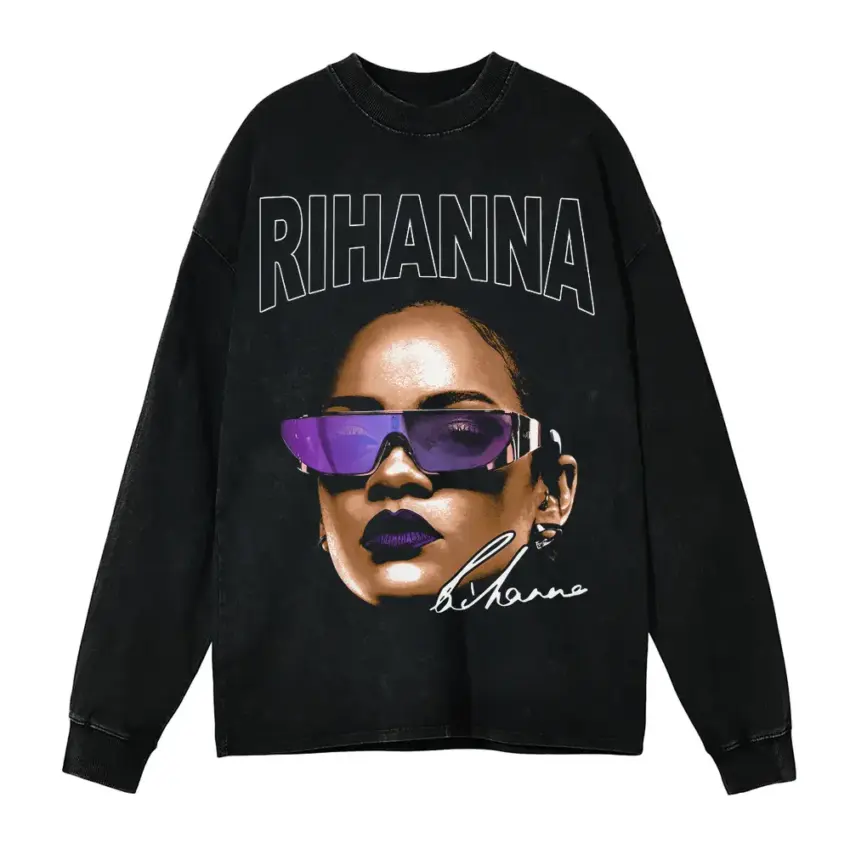 Rihanna Signature Shades Aicd Wash Oversized Long Sleeve Shirt