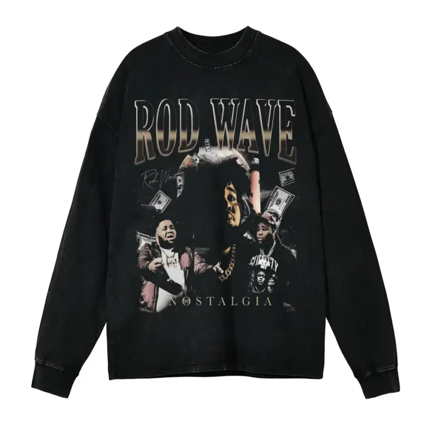 Rod Wave Nostalgia Album Aicd Wash Oversized Long Sleeve Shirt