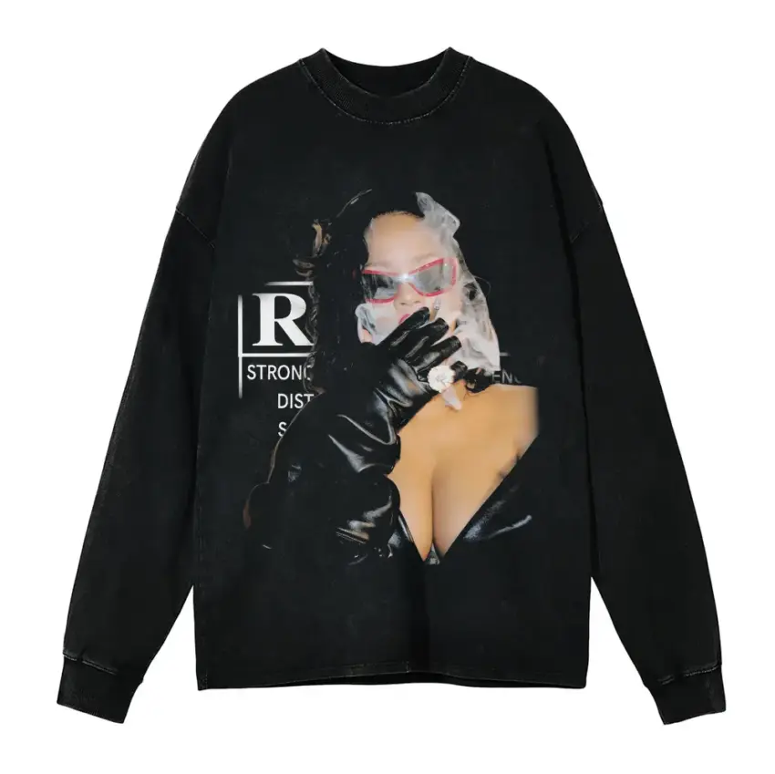 Rihanna Strong And Savage Aicd Wash Oversized Long Sleeve Shirt