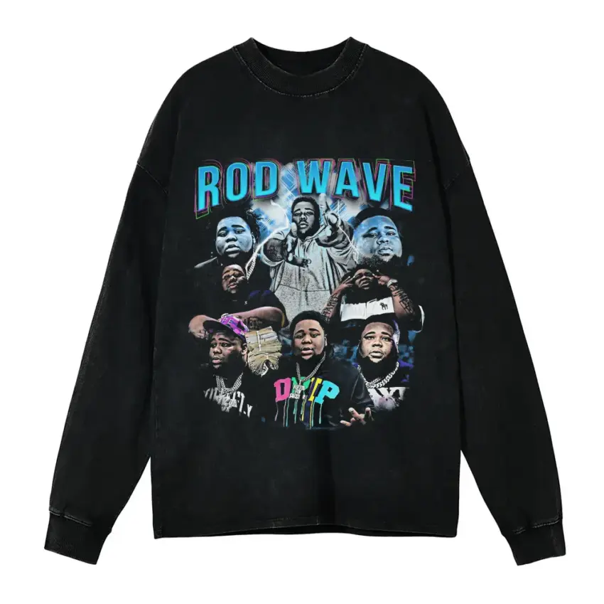 Rod Wave Nostalgia Tour Aicd Wash Oversized Long Sleeve Shirt