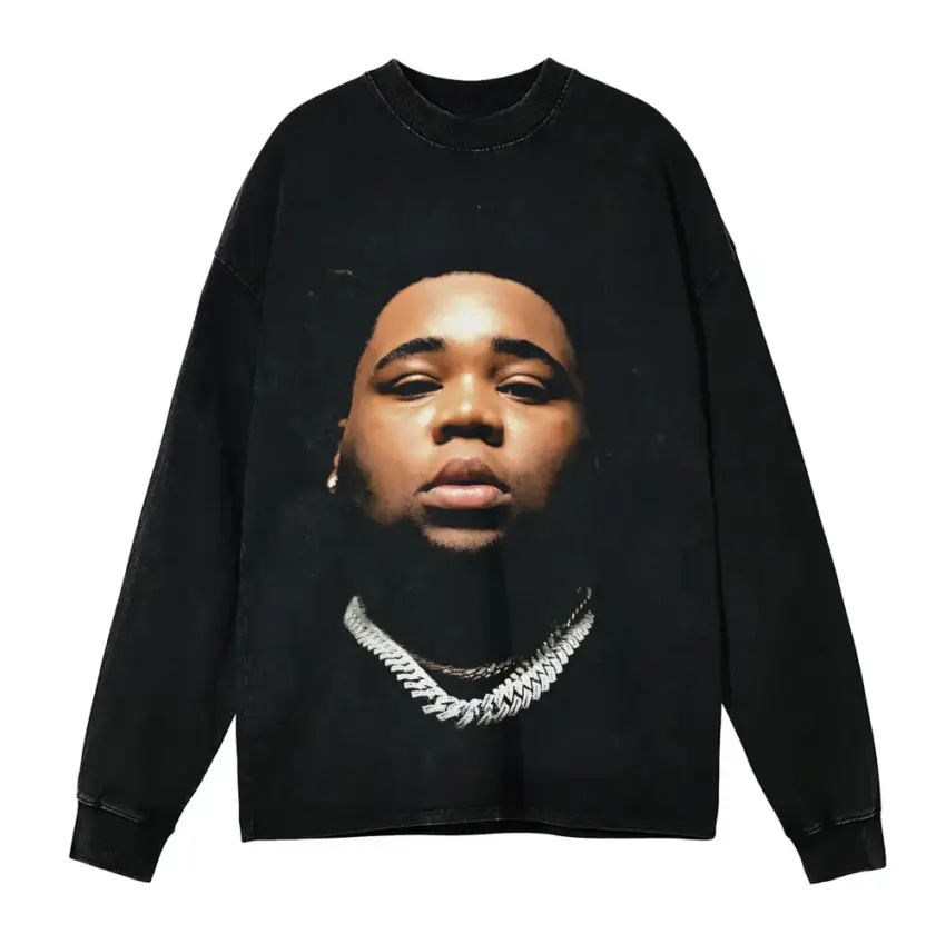 Rod Wave Ghetto Gospel Aicd Wash Oversized Long Sleeve Shirt