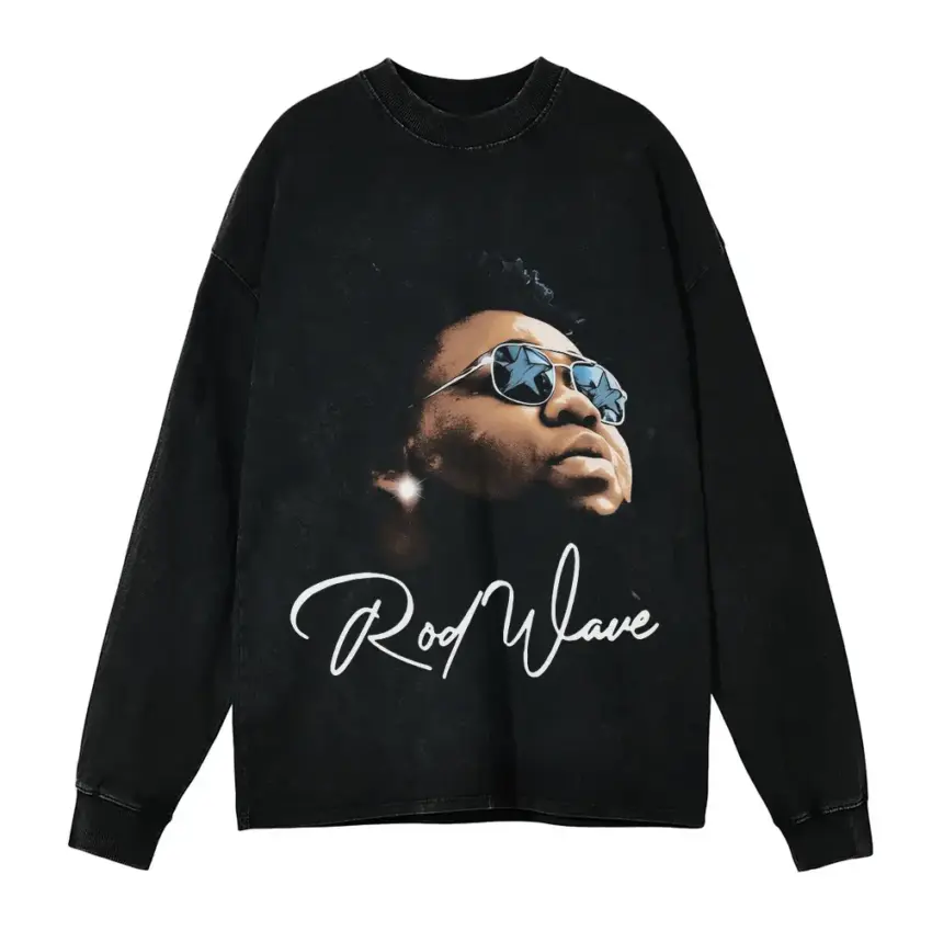 Rod Wave Soulfly Signature Aicd Wash Oversized Long Sleeve Shirt