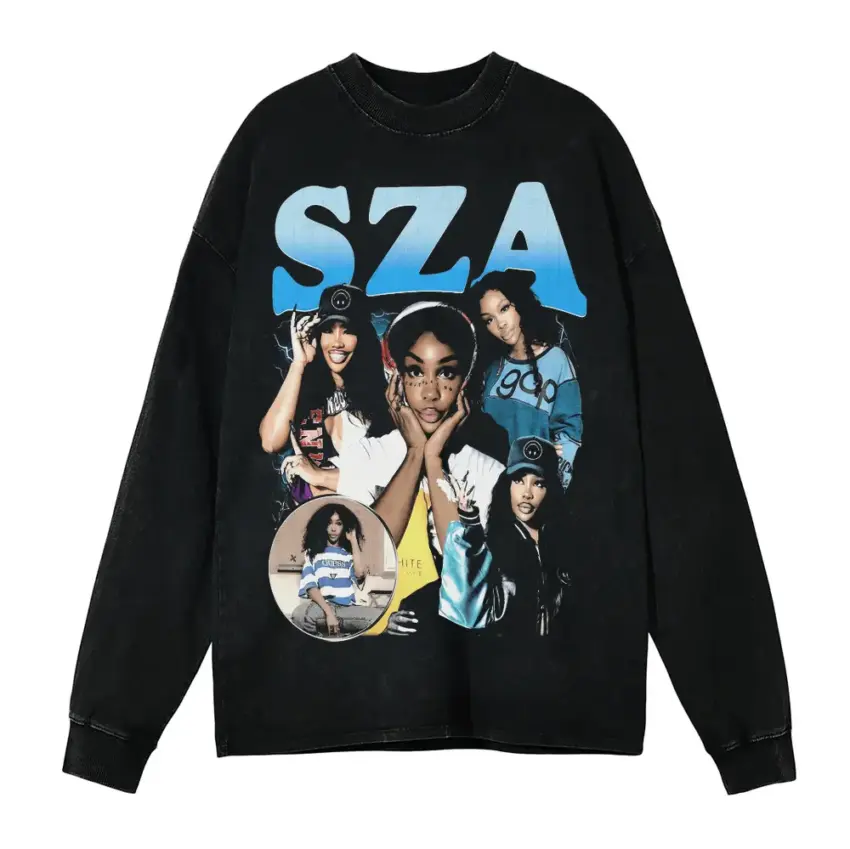 SZA Ctrl Era Tribute Aicd Wash Oversized Long Sleeve Shirt