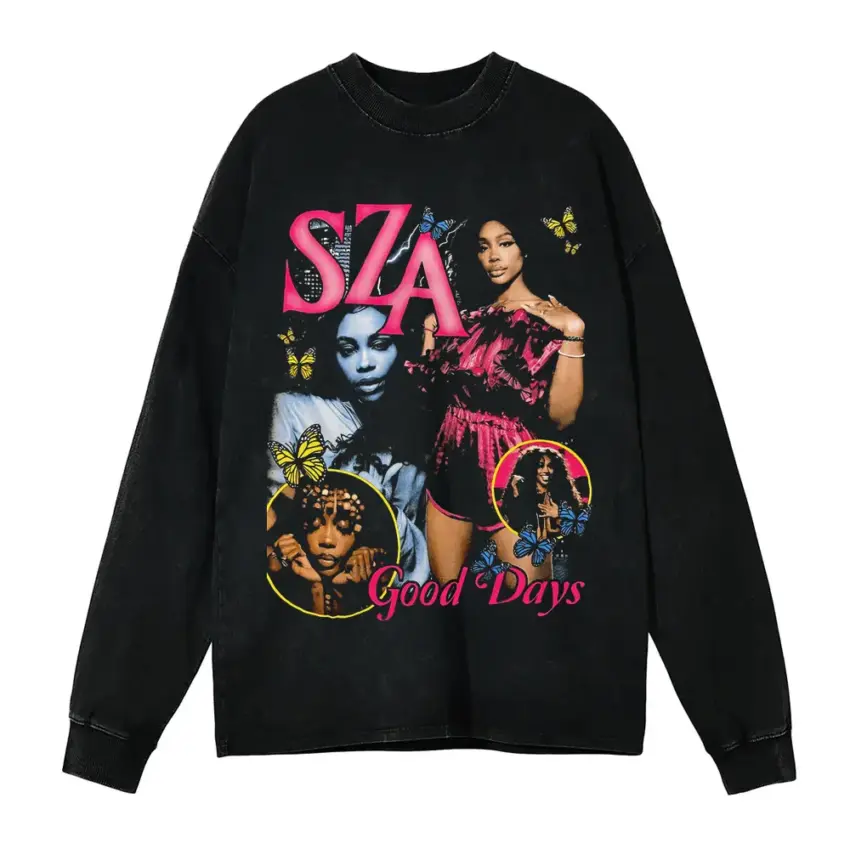 SZA Good Days Retro Aicd Wash Oversized Long Sleeve Shirt