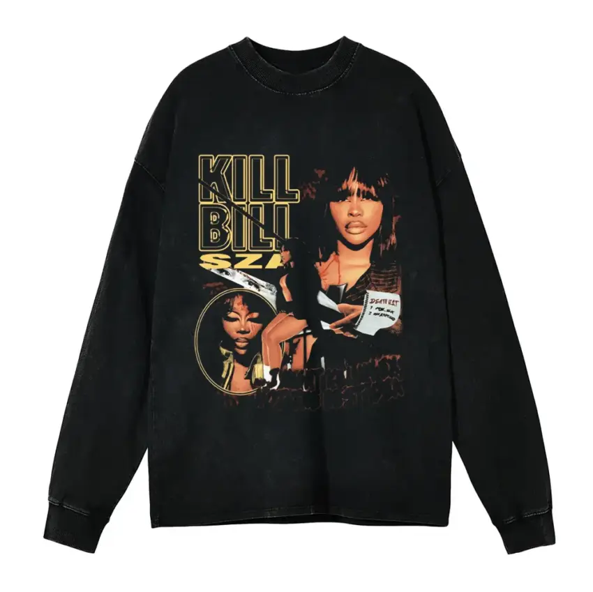 SZA Kill Bill Tribute Aicd Wash Oversized Long Sleeve Shirt