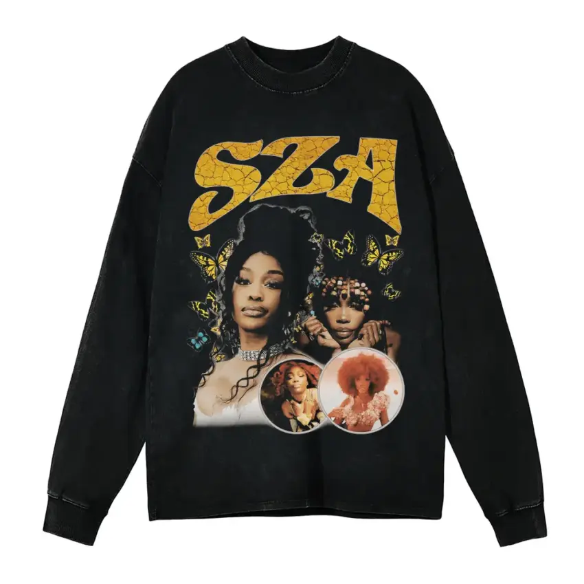SZA SOS Yellow Theme Aicd Wash Oversized Long Sleeve Shirt