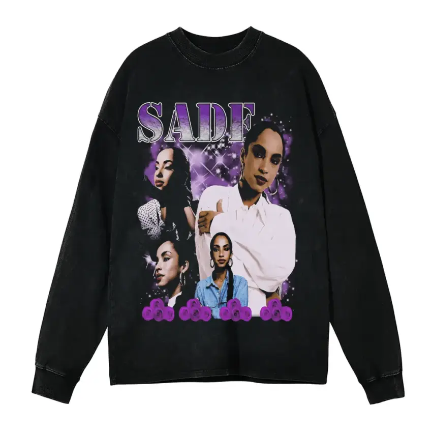 Sade Lovers Rock Tribute Aicd Wash Oversized Long Sleeve Shirt