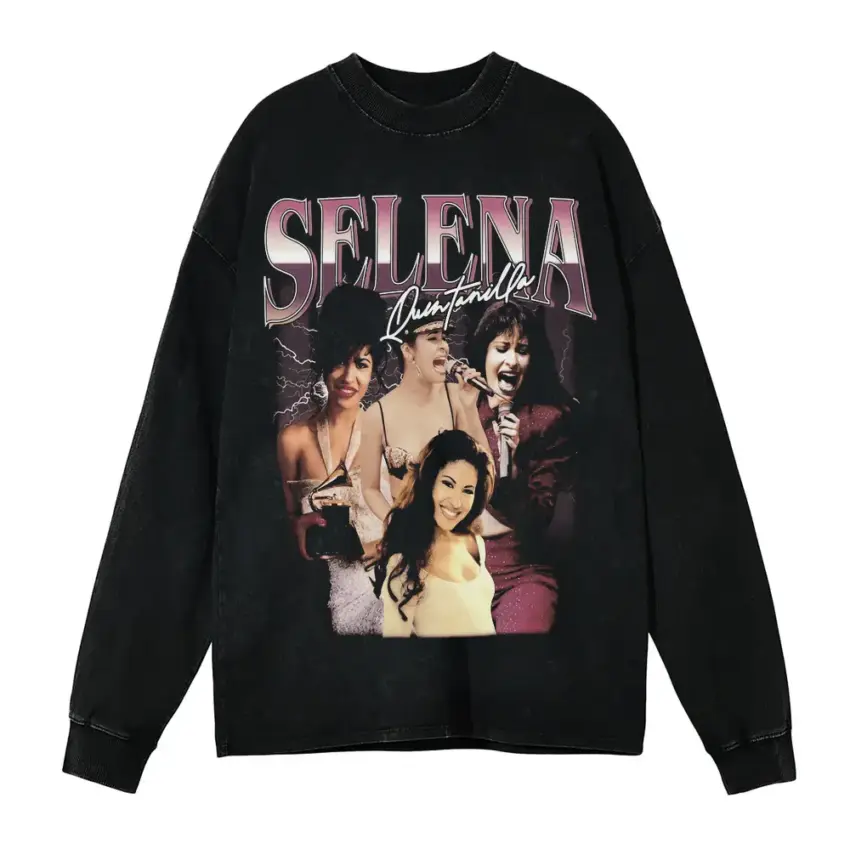 Selena Amor Prohibido Aicd Wash Oversized Long Sleeve Shirt