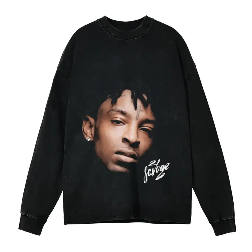 Savage Signature Portrait Aicd Wash Oversized Long Sleeve Shirt
