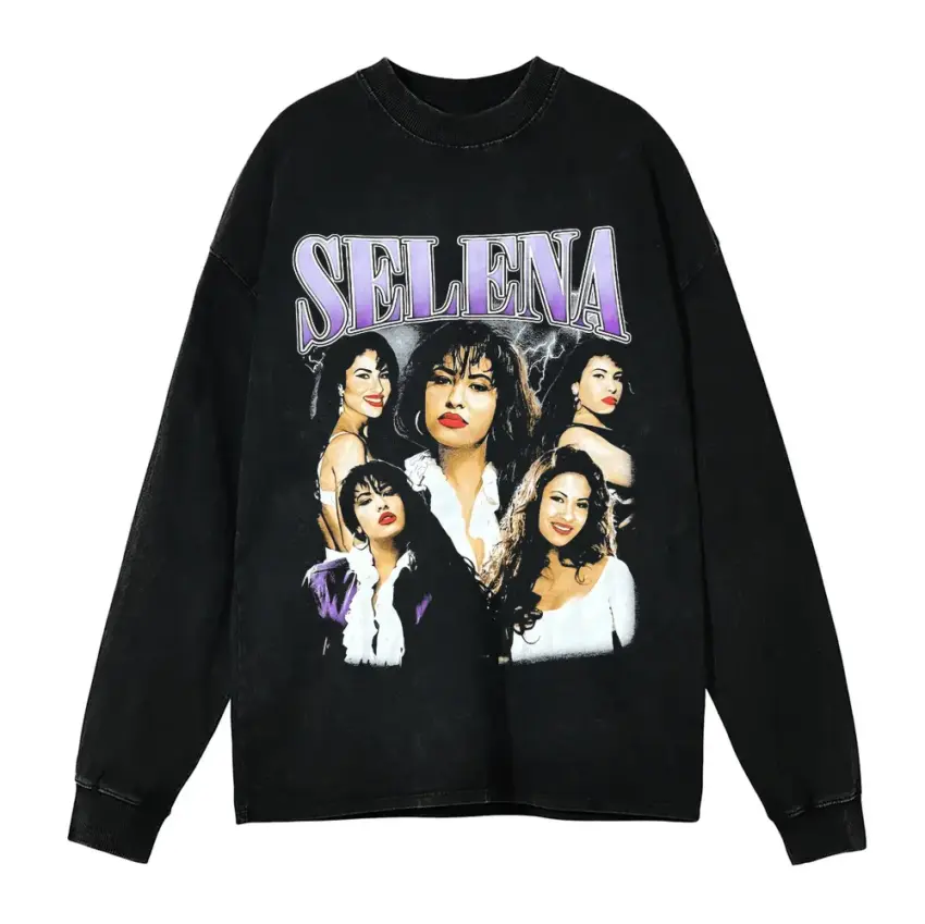 Selena Bidi Bidi Bom Bom Aicd Wash Oversized Long Sleeve Shirt