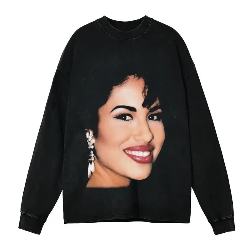 Selena Quintanilla Como La Flor Aicd Wash Oversized Long Sleeve Shirt
