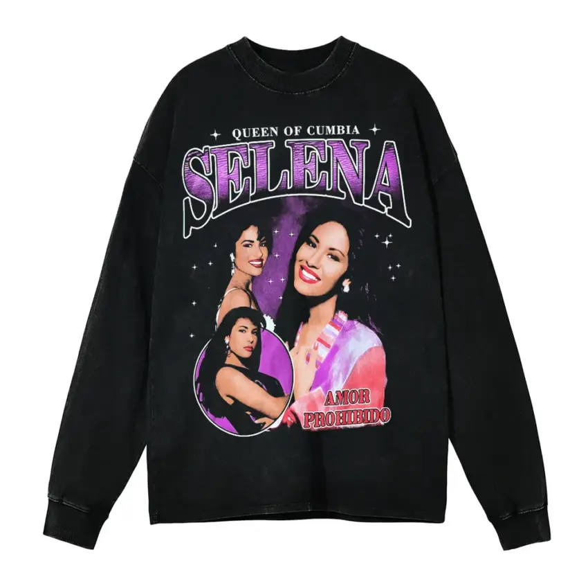 Selena Queen Of Cumbia Aicd Wash Oversized Long Sleeve Shirt