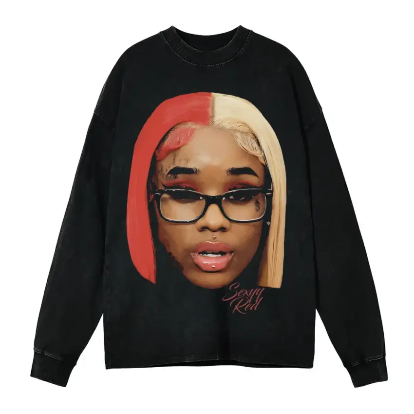 Sexyy Red Pound Town Aicd Wash Oversized Long Sleeve Shirt