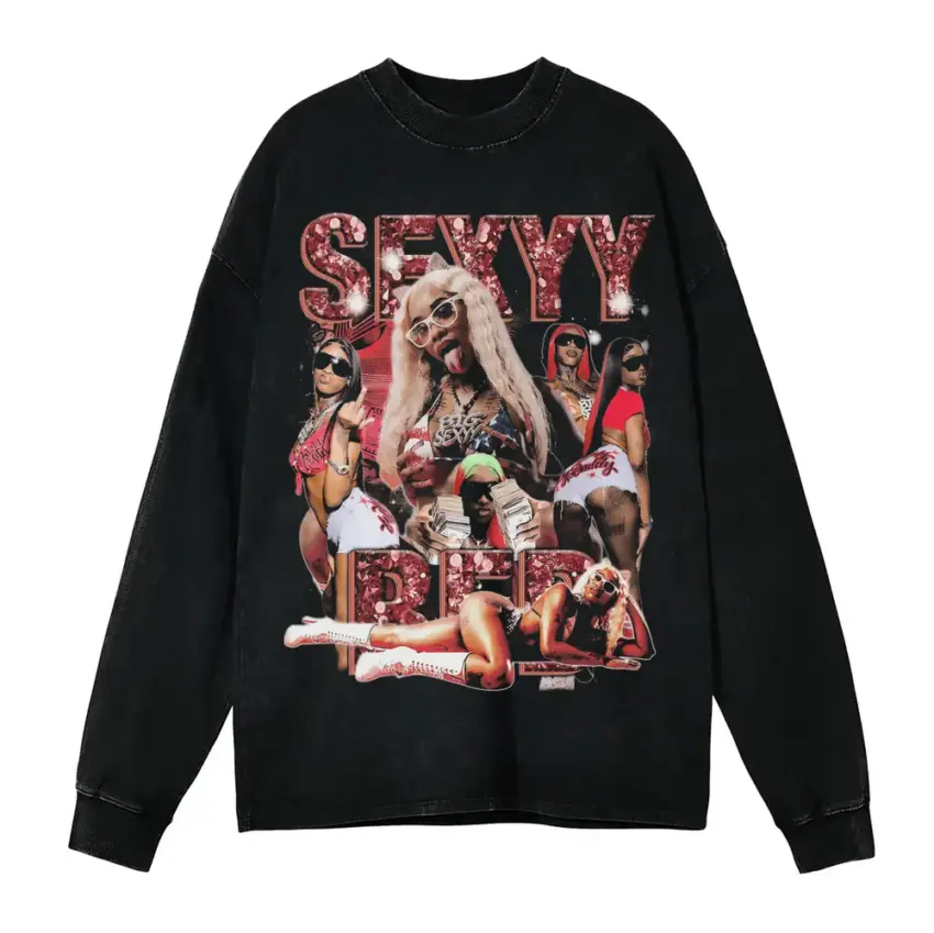 Sexyy Red SkeeYee Collage Aicd Wash Oversized Long Sleeve Shirt