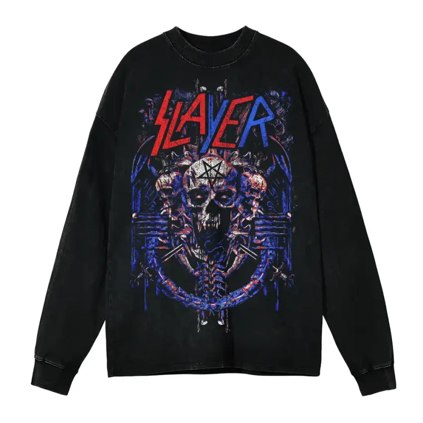 Slayer Repentless Aicd Wash Oversized Long Sleeve Shirt