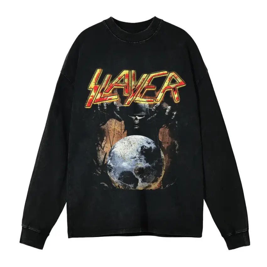 Slayer World Painted Blood Aicd Wash Oversized Long Sleeve Shirt