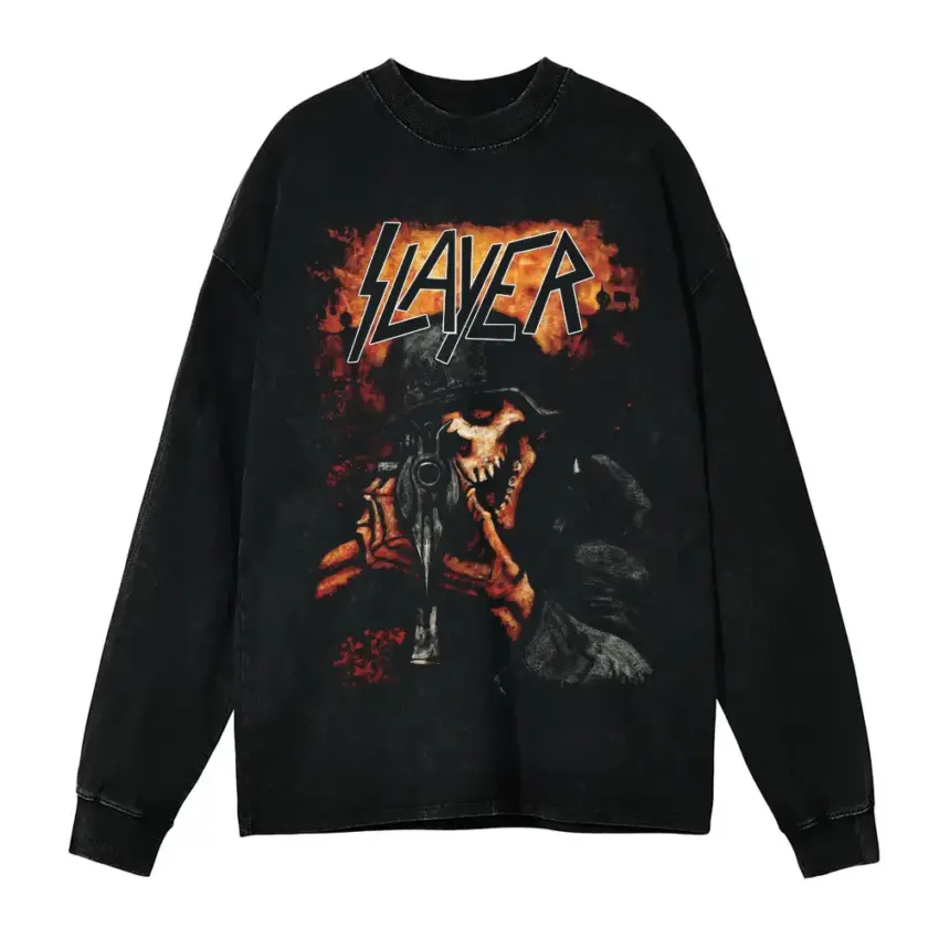 Slayer War Ensemble Aicd Wash Oversized Long Sleeve Shirt