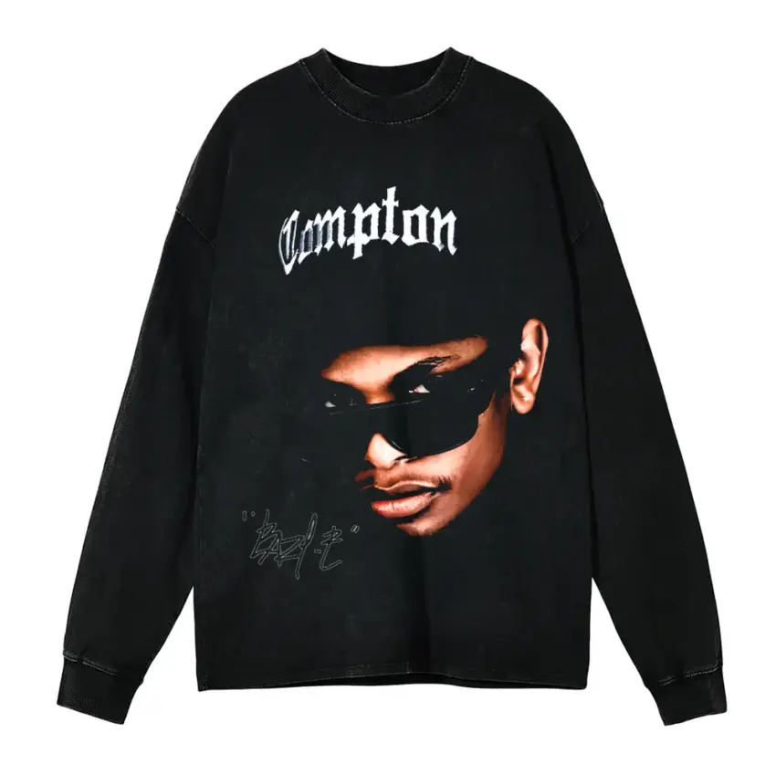 Straight Outta Compton Aicd Wash Oversized Long Sleeve Shirt