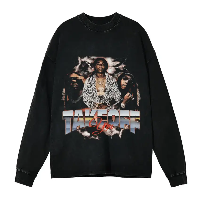Takeoff The Last Rocket Aicd Wash Oversized Long Sleeve Shirt