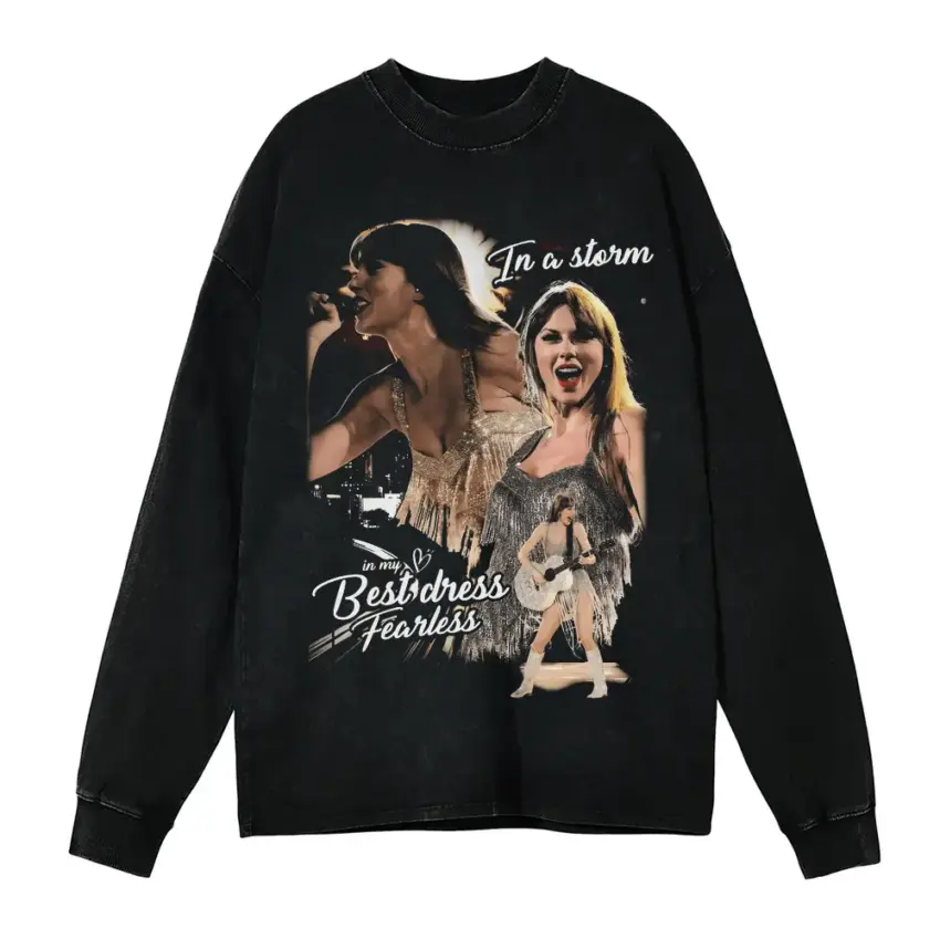 Taylor Swift Fearless Dress Aicd Wash Oversized Long Sleeve Shirt