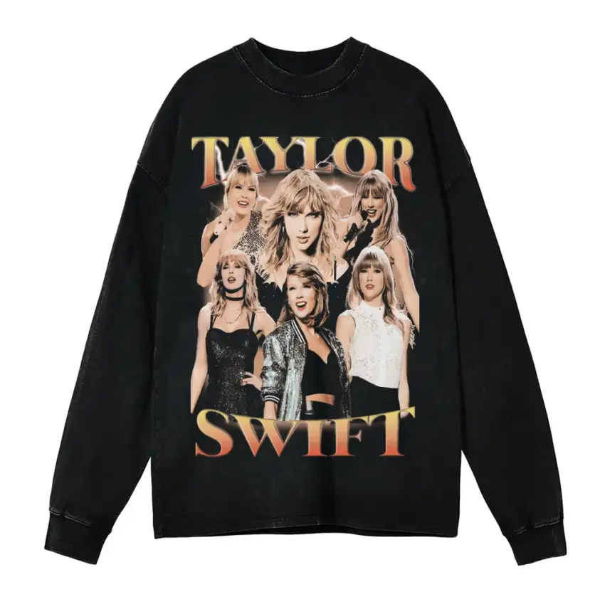 Taylor Swift Monochrome Eras Aicd Wash Oversized Long Sleeve Shirt