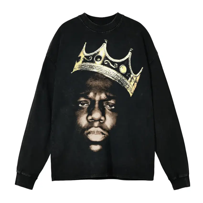 The Notorious BIG King Of New York Aicd Wash Oversized Long Sleeve Shirt