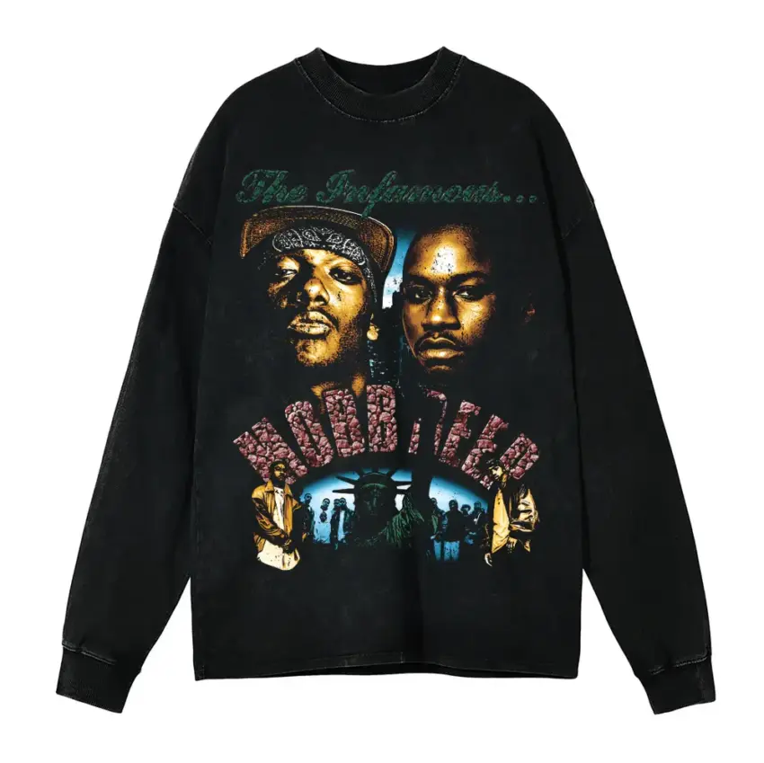 The Infamous Mobb Aicd Wash Oversized Long Sleeve Shirt