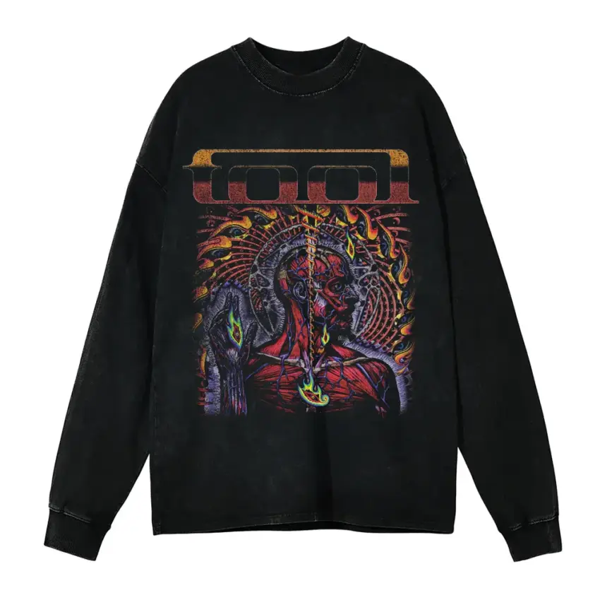 Tool Band Art Aicd Wash Oversized Long Sleeve Shirt