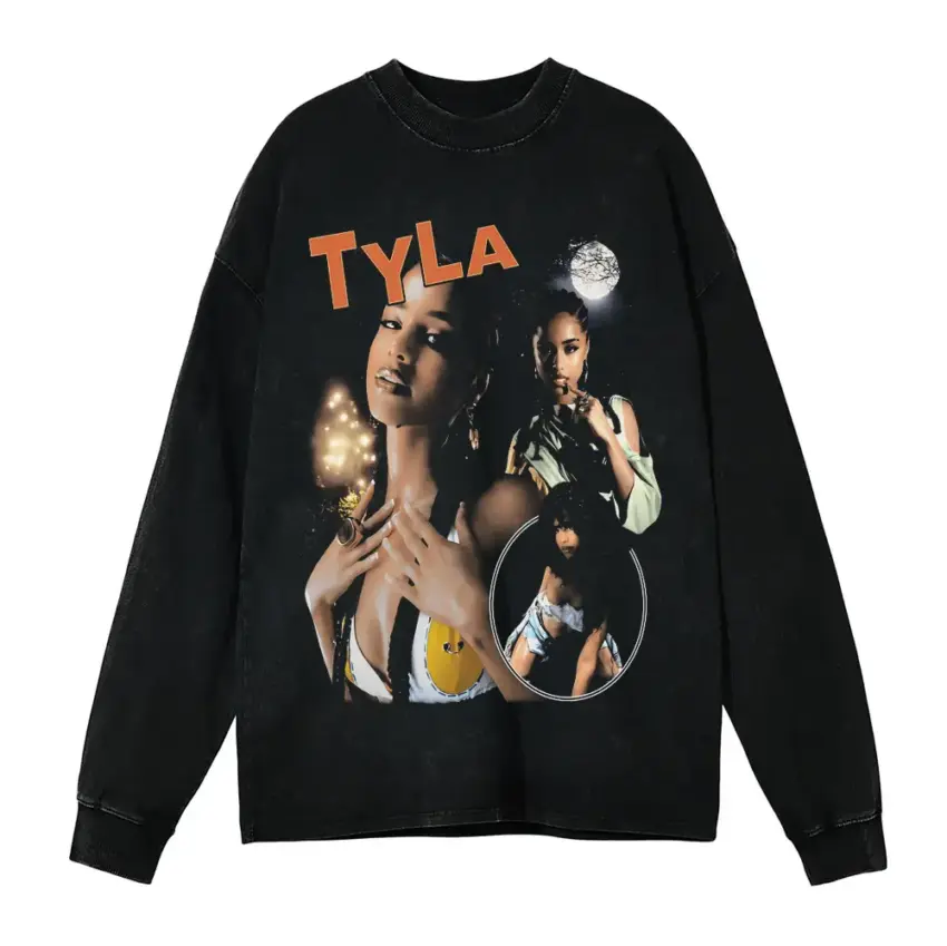 Tyla Getting Late Aicd Wash Oversized Long Sleeve Shirt