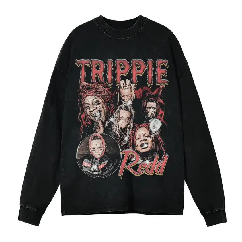 Trippie Redd Trip At Knight Aicd Wash Oversized Long Sleeve Shirt