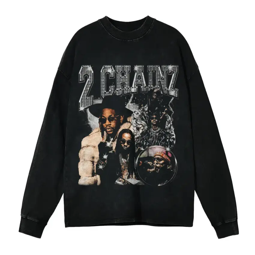 Two Chainz Tribute Aicd Wash Oversized Long Sleeve Shirt