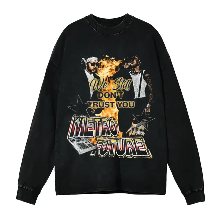We Dont Trust You Aicd Wash Oversized Long Sleeve Shirt