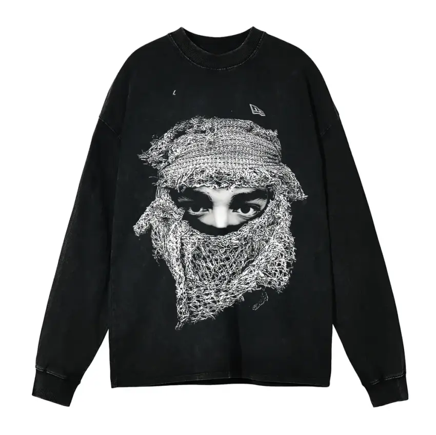 Woven Mask Mystic Aicd Wash Oversized Long Sleeve Shirt