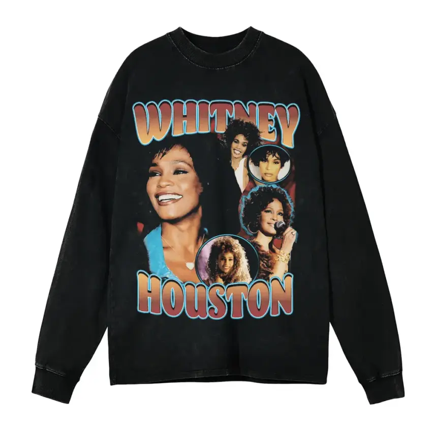 Whitney Houston I Wanna Dance Aicd Wash Oversized Long Sleeve Shirt