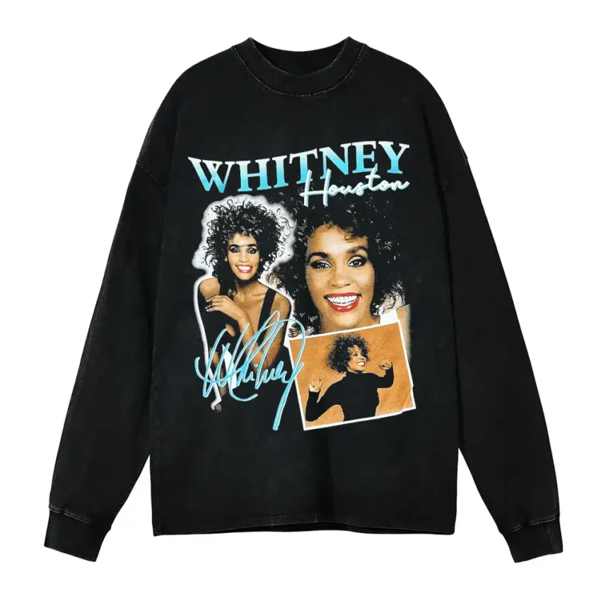 Whitney Houston The Voice Aicd Wash Oversized Long Sleeve Shirt