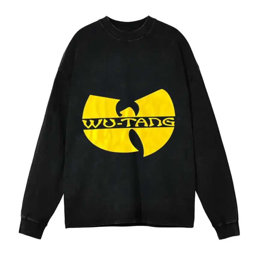 Wu Tang Clan Logo Aicd Wash Oversized Long Sleeve Shirt