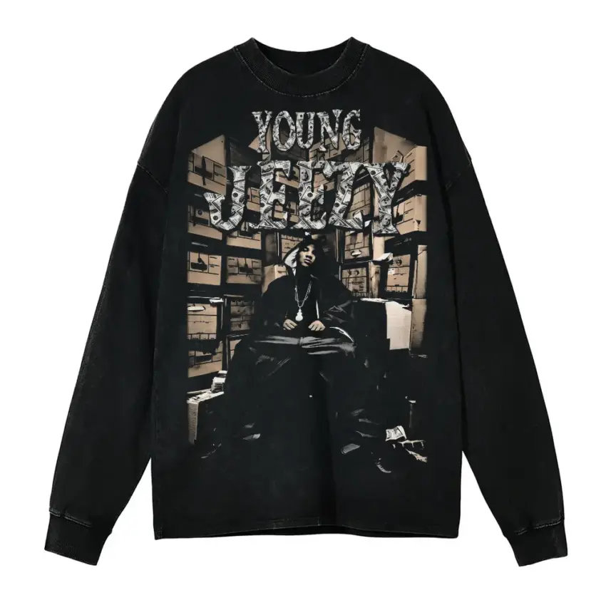 Young Jeezy Thug Motivation Aicd Wash Oversized Long Sleeve Shirt