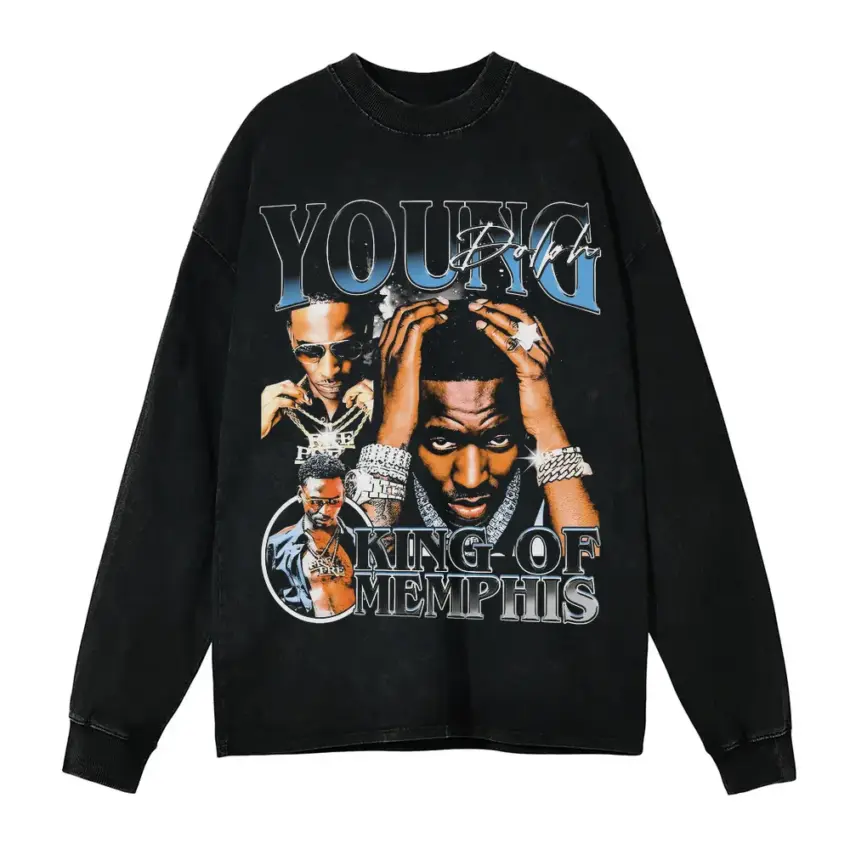 Young Dolph King Of Memphis Aicd Wash Oversized Long Sleeve Shirt