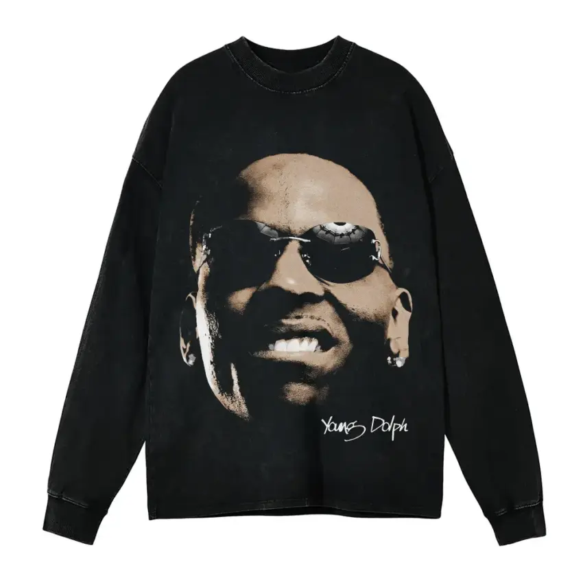 Young Dolph Signature Portrait Aicd Wash Oversized Long Sleeve Shirt