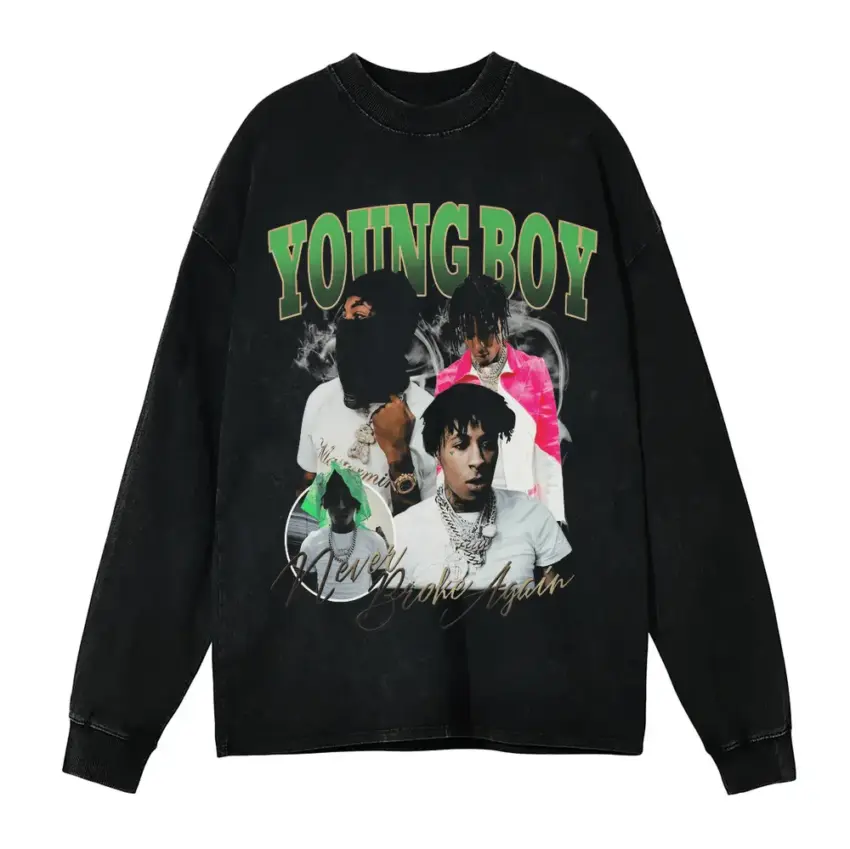 Youngboy Slime Aesthetic Aicd Wash Oversized Long Sleeve Shirt