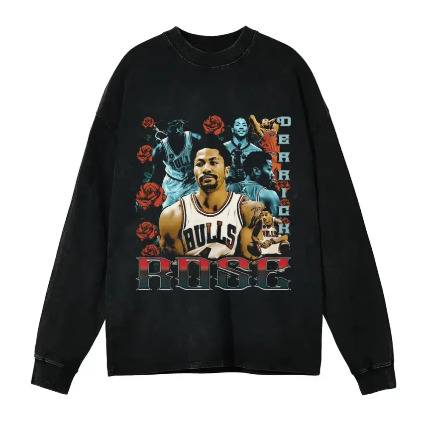 Derrick Rose Chicago Bulls Heartbeat Aicd Wash Oversized Long Sleeve Shirt