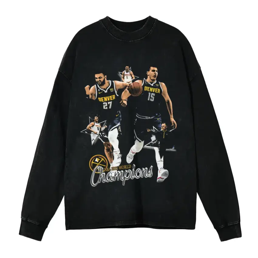 Jokic And Murray Denver's Champion Duo Aicd Wash Oversized Long Sleeve Shirt