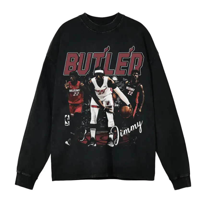 Jimmy Butler Heat Culture Leader Aicd Wash Oversized Long Sleeve Shirt