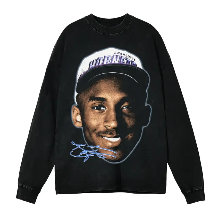 Kobe Bryant Champions Portrait Aicd Wash Oversized Long Sleeve Shirt